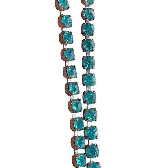 Vintage Silver-Tone Aquamarine Blue Rhinestone Crystal Necklace 16" - Picture 6 of 6